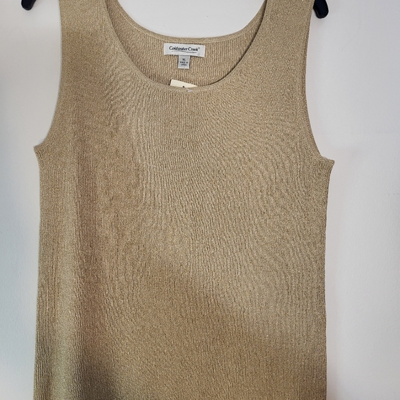 COLDWATER CREEK NEW $45 Scoop Neck Sweater Knit Shell Top in Gold Metallic XL - Picture 3 of 8